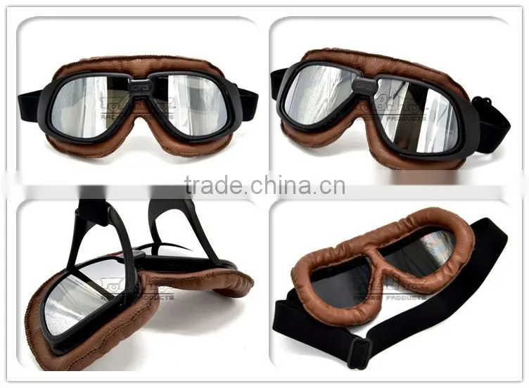 BJ-GT-008 New Style Silver Lens Brown Leather Racing Motocross Goggles