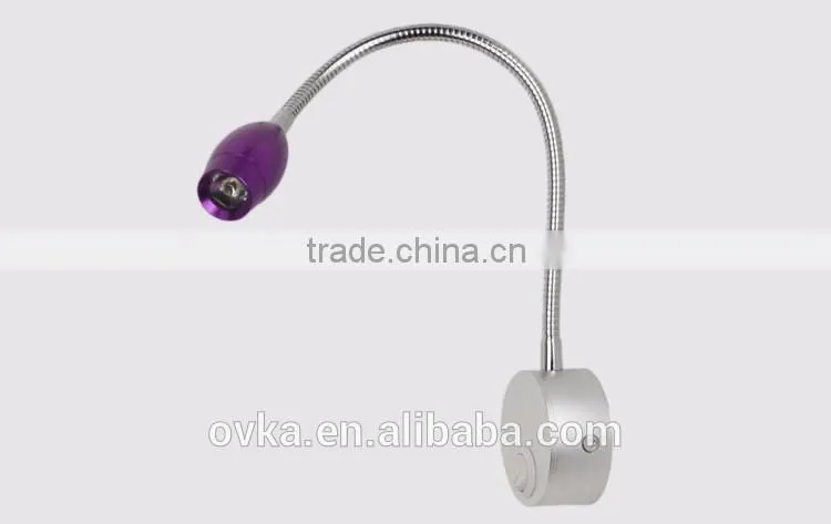 3W Hotel Reading Lamp LED wall light bedside reading lamp with flexible gooseneck on/off switch