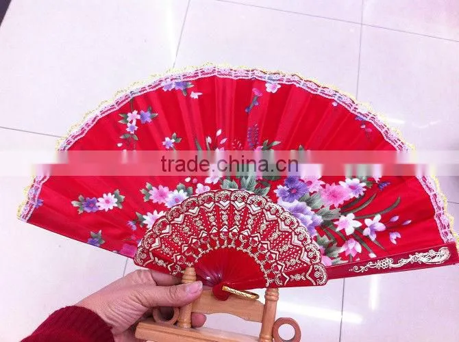 plastic fan with green dot ,glittler edge for advertising