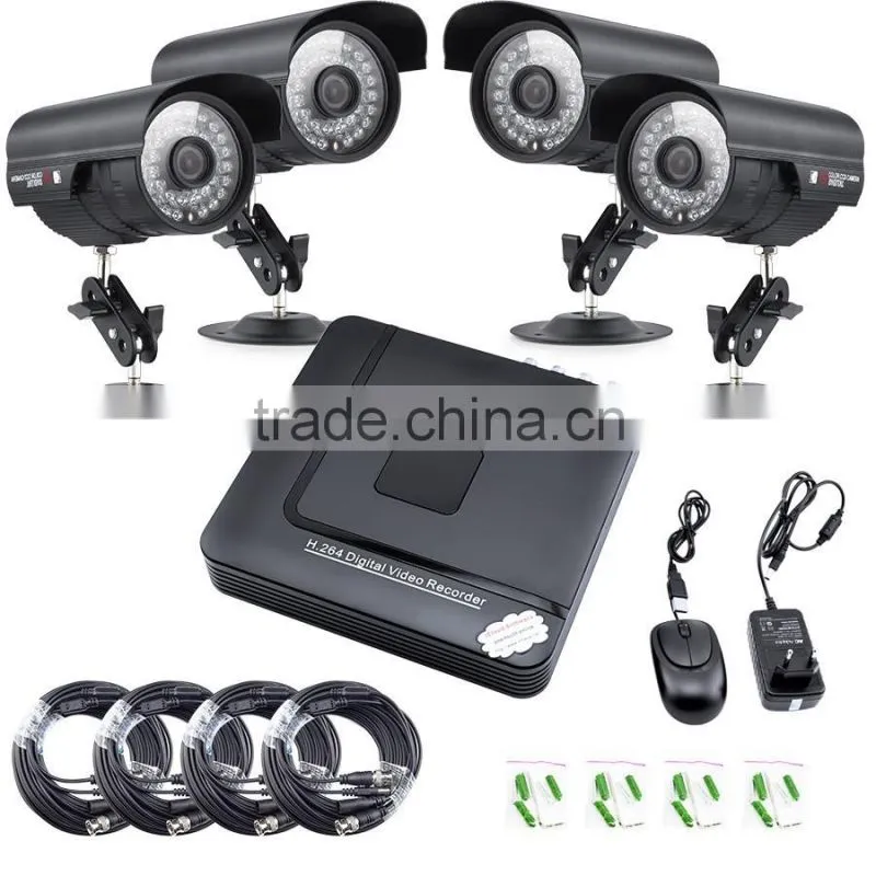 H.264 real-time high compression CCTV DVR kit 4x480TVL NTSC CCD outdoor cheap home security CCTV camera systems