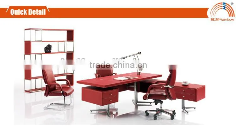 MT-07 table for executive red leather/PU cover executive table stainless steel frame MDF office table