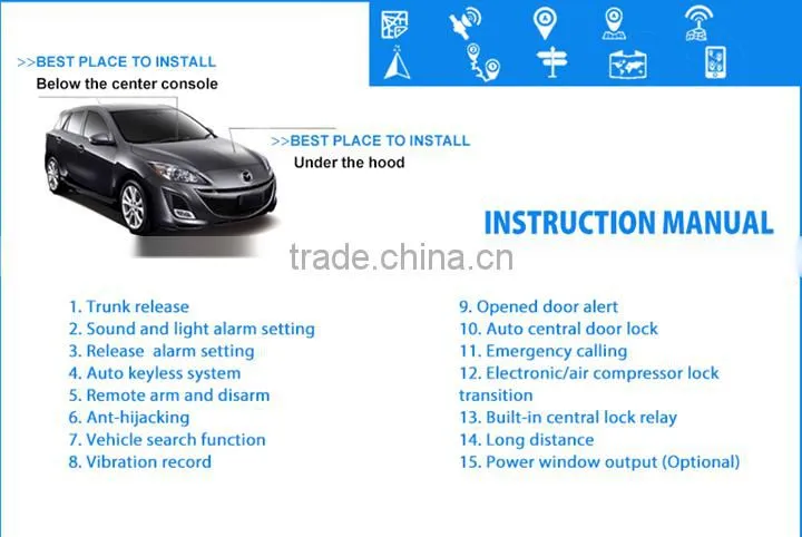 one way car alarm with 2 remote 1 shock sensor 2 button car alarm remote
