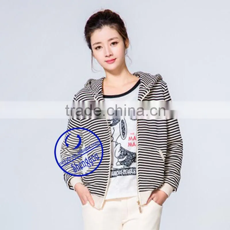 OEM womens stripe zipper-up hoodies sweatshirts manufactures in china