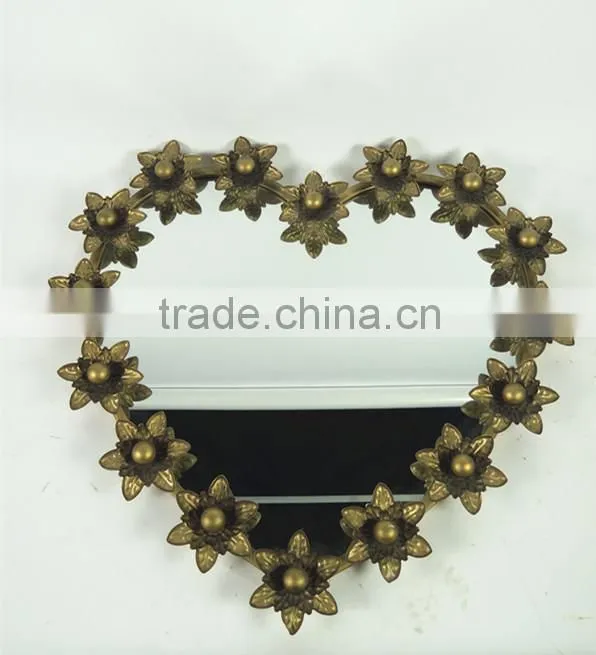Antique gold heart shaped craft mirror for home accessories