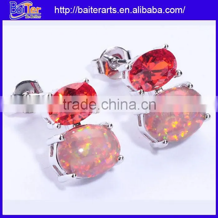 Fashion 925 Sterling Silver Stud Dangle Fire Opal Earring Wholesale