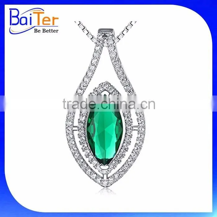 Fashion Rhodium Plated Cubic Zircon CZ 925 Sterling Silver Lab Created Aquamarine Pendant