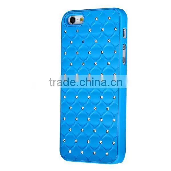 Set Screen Protector Stylus And Case For Iphone 5 , Hard Sky Blue Bling Diamond Plastic Mobile Phone Shell