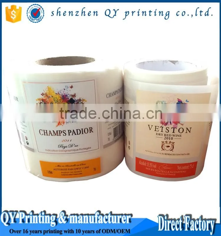 Hot stamped printing logo adhesive paper wine label