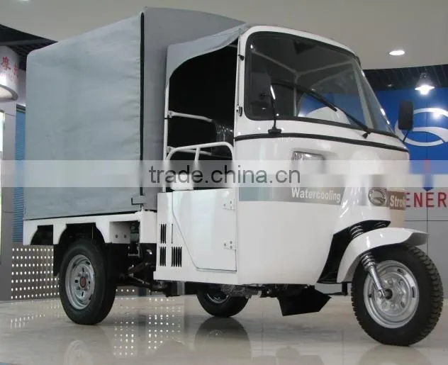 cargo tricycle, bajaj three wheel motorcycle, tricycle cargo cabin