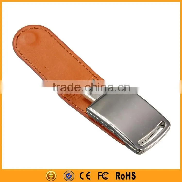 Logo Embossed Hot USB 3.0 Black Leather USB Flash Drive