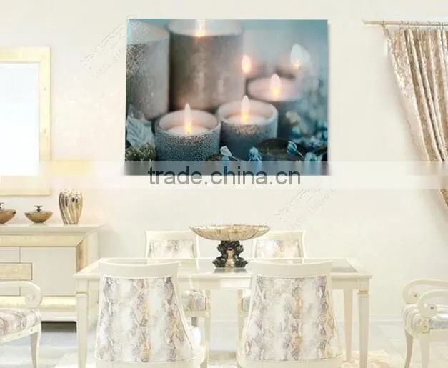 LED canvas painting wall art, lighted up candle painting,Christmas wall decor LED canvas painting