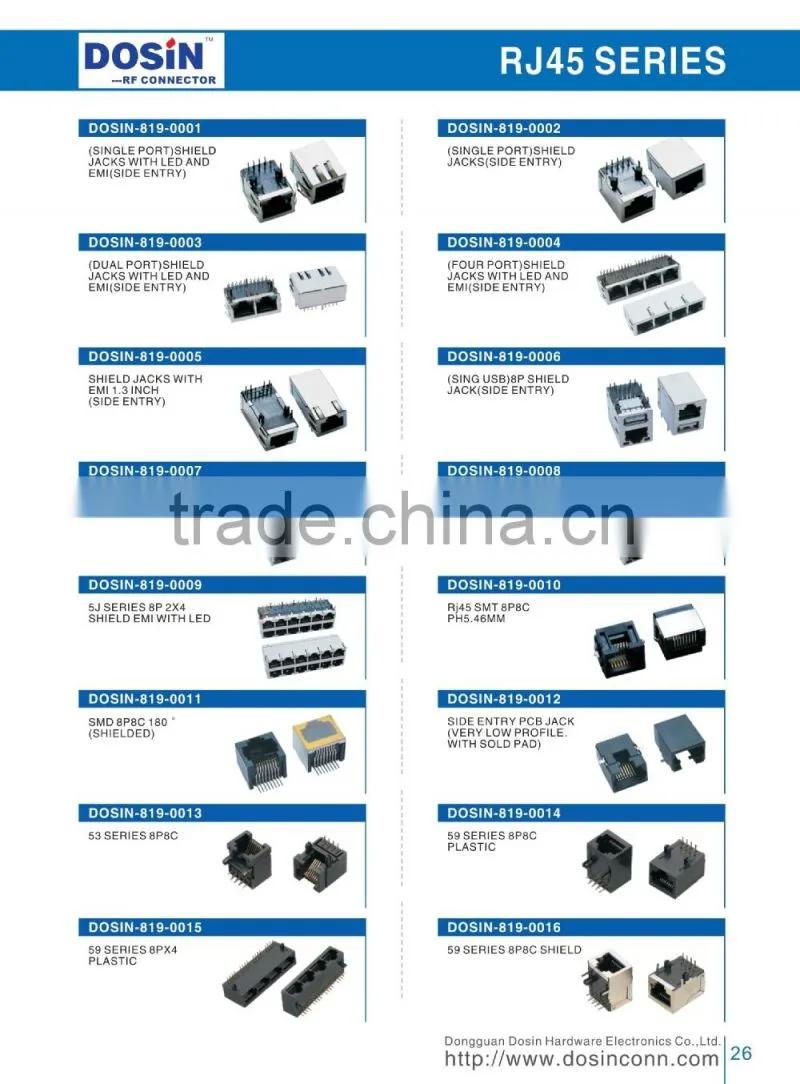 network RJ45 Connectors, straight RJ45 jack pcb mount Connector, Modular Jack