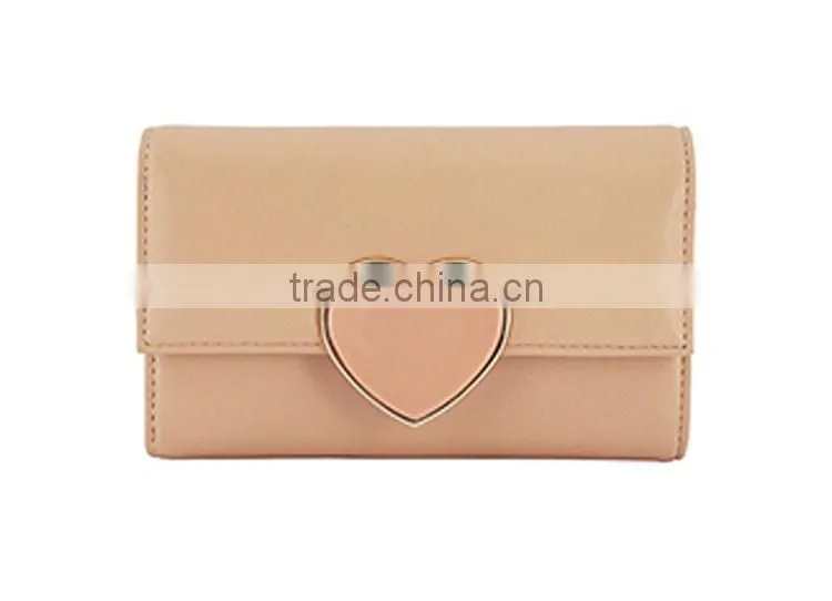 Pretty girls pink color faux leather wallet with heart shape lock