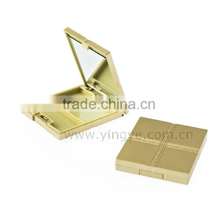 Gold Plastic Powder Case with Mirror