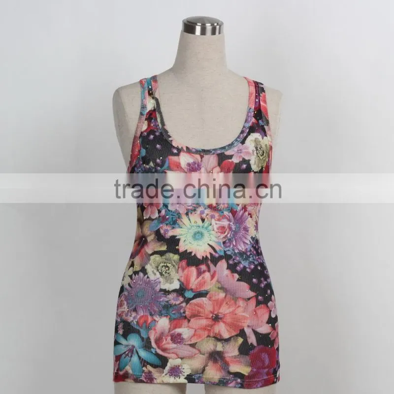 F5S15015 Printing Women Tank Top Rib Waist High Quality Guangzhou Factory