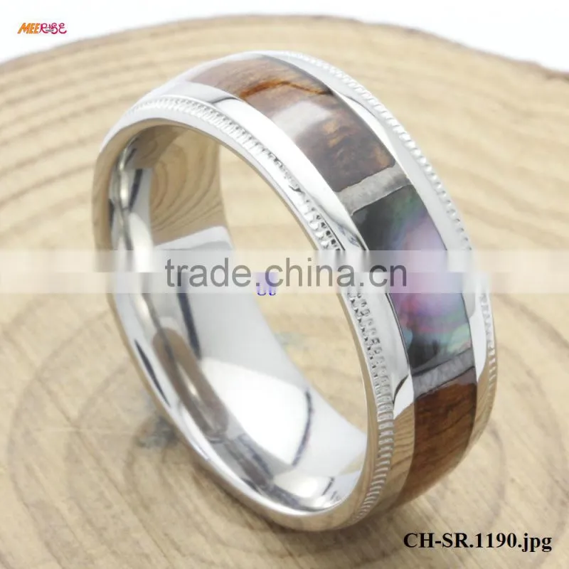 Fashion Wood Jewelry Brushed Surface KOA WOOD Inlaid Inner Titanium Ring