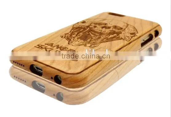 Universal Angry SKULL Engraving Durable wood protected cover for Iphone 6 in two parts