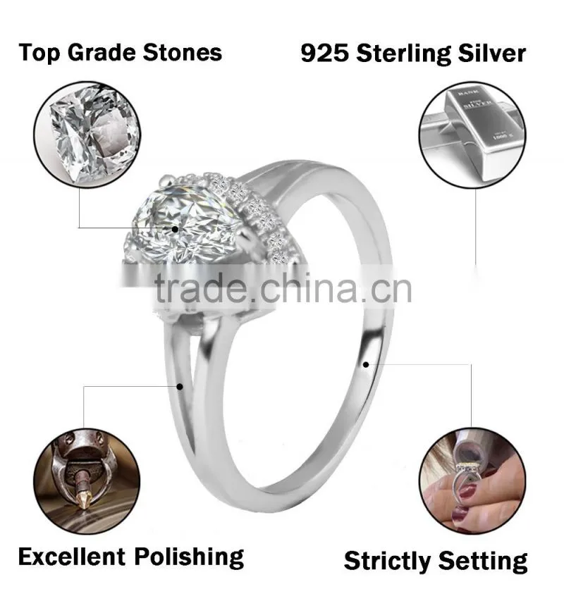 fashion 925 sterling silver ring heart shaped AAA zircon pave setting ring