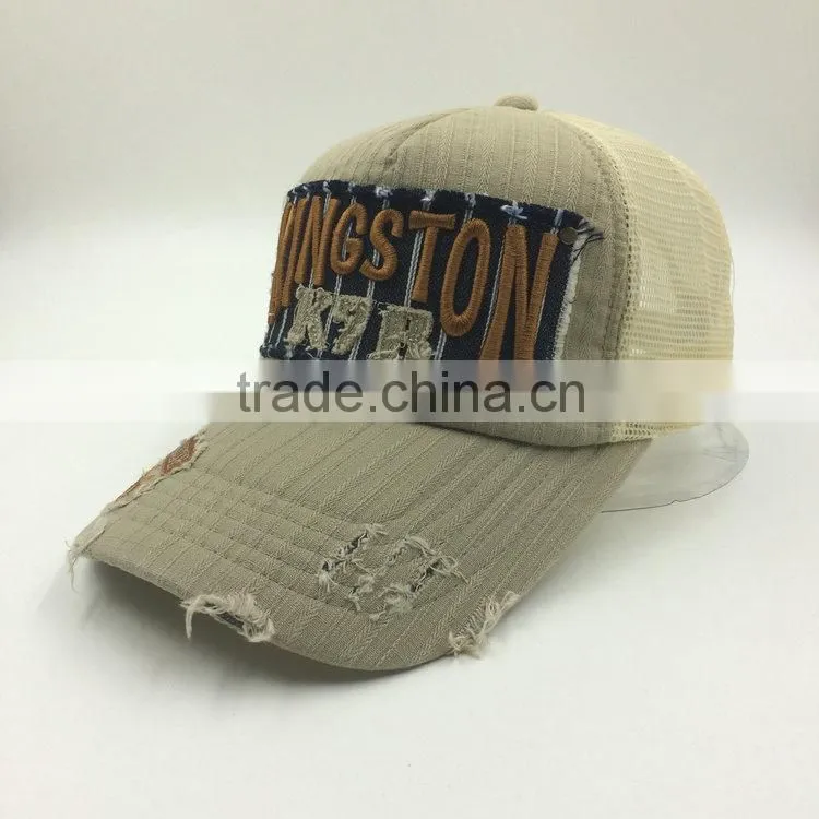 3D embroidery patch logo worn out 5 panel trucker mesh cap
