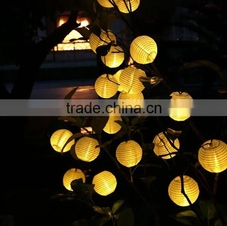 Solar String Lights Outdoor 15.7ft 20 LED Warm White Fabric Lantern Christmas Globle Lights