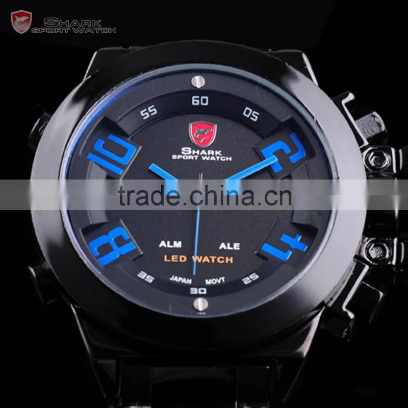 Shark Analog Stainless Steel Army Design Outdoors Mens Quartz LED Sports Watch