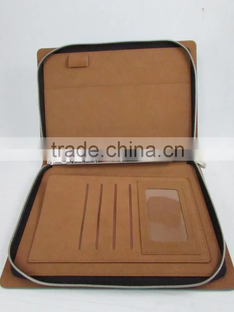 leather folder for interview with custom logo embossing 2 hole display folder
