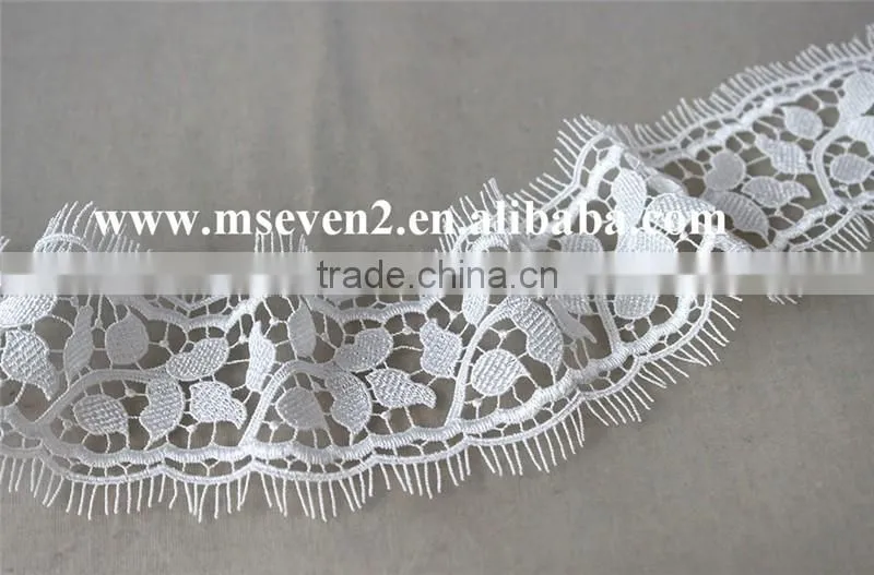 6cm width high quality 100% polyester white color lace trim eyelash lace trim african lace embroidery fabric for wedding dress