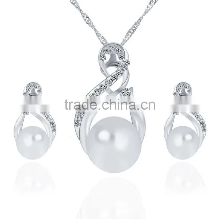 Small Order China Wholesale necklace with pearl earring gold 3pcs jewelry set korean
