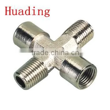 brass four way female fitting ,3/8 " 1/2" 1/4" brass fitting cross type fitting