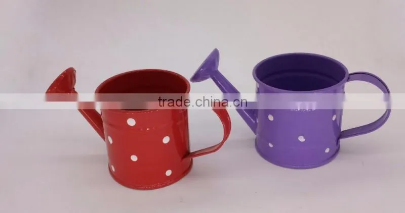 cheap modern style colorful garden & home decorative small mini custom teapot metal watering can with white dot