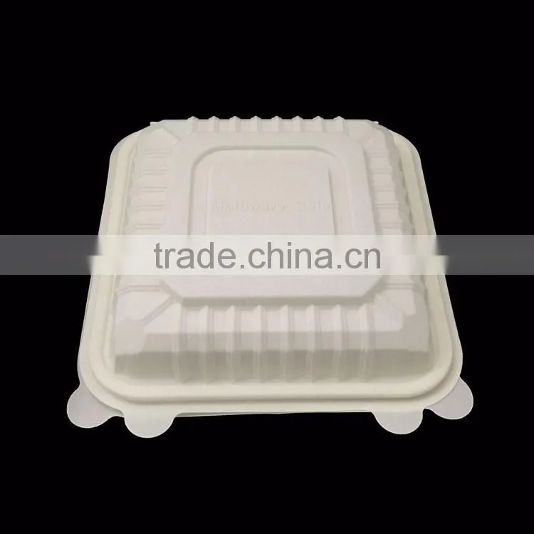 9x9x3 inch disposable cornstarch clamshell, light brown color top quality and biodegradable