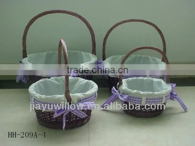 Flower Cotton Fabric willow baskets Wicker storage with handle