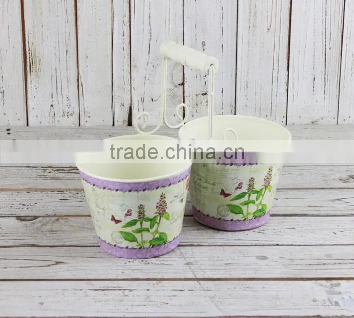 2015 new design paper decal metal garden pails wholesale