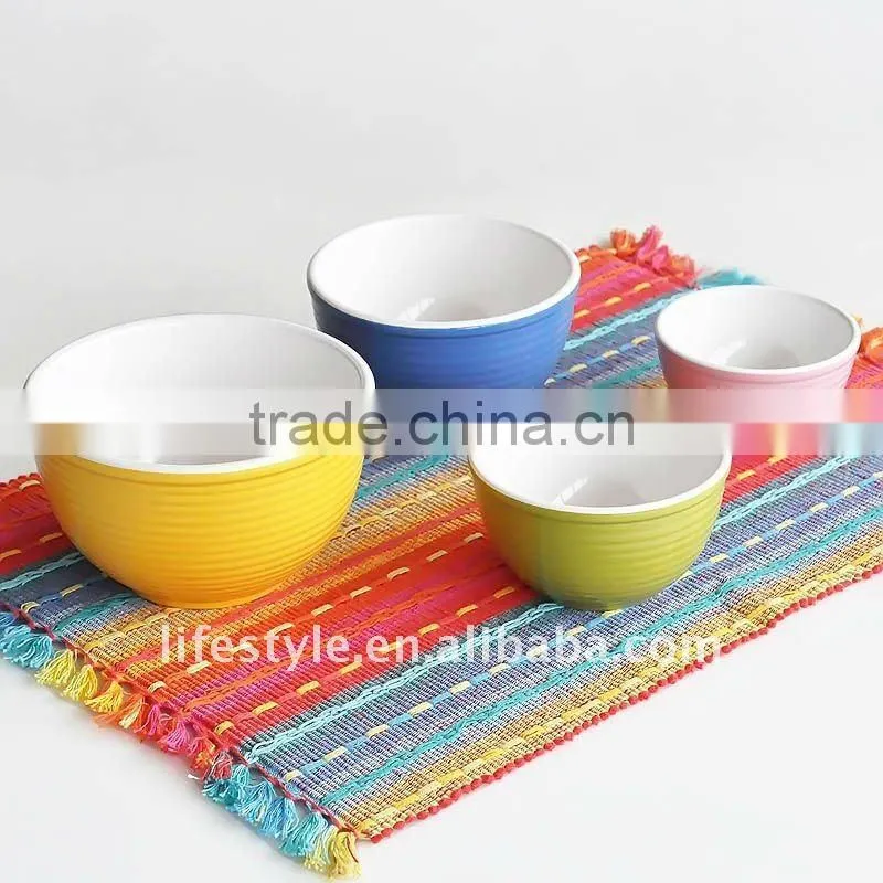3Pcs Stoneware Mixing Bowl, Embossed