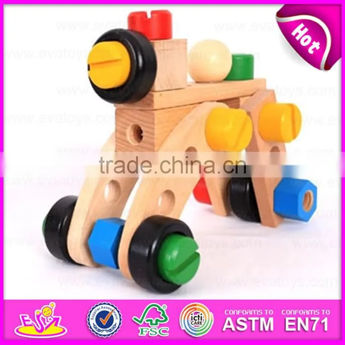 Amusing educational wooden screw assembly toy car for kids,Multipurpose Wooden Toy Screw Nut Combination for children W03C017