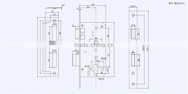 2016 cheap price and good quality mortise lock body size 50x72mm