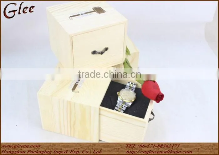 Natural Pine Wood Watch Box with Lining and Logo