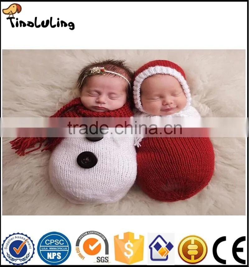 NPT82 Tinaluling Christmas handmade newborn crochet photography props two piece baby outfit