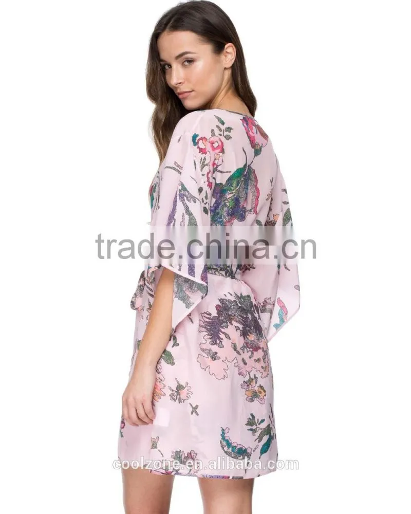 100% Silk regular fit floral pattern kimono robe,fashion open front kimono robe