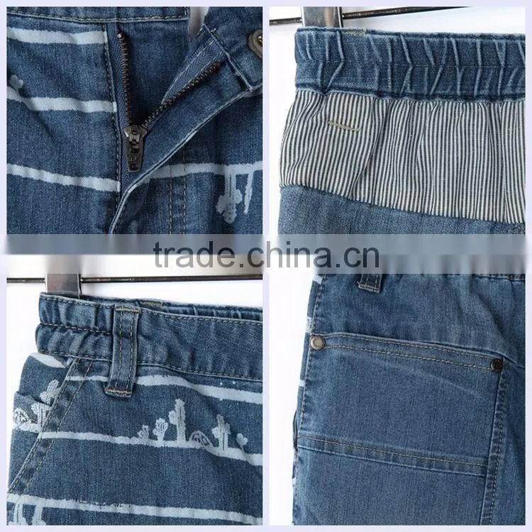 OEM Service fashion wholesale printed breathable brand blue kid jean for summer