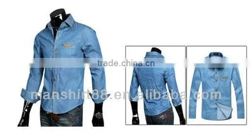 latest designer long sleeve slim fit thin denim shirt
