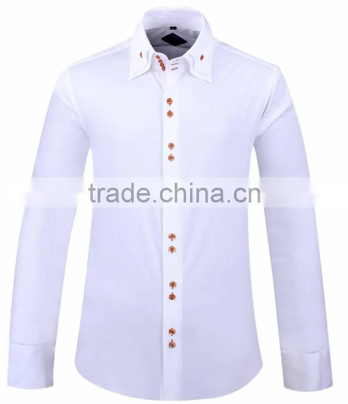 2017 new men's dress shirt with high double button-down collar
