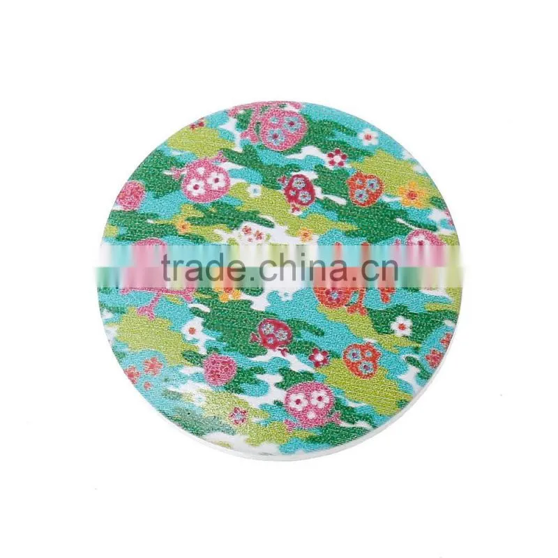 Wood Cabochon Round Multicolor Skull Halloween Pattern 30.0mm, 50 PCs