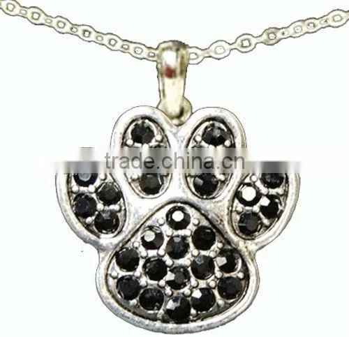 18" Metail Chain/Lobster Claw Closure/1" Paw Print Pendant/Rose Rhinestone/Choker Necklace