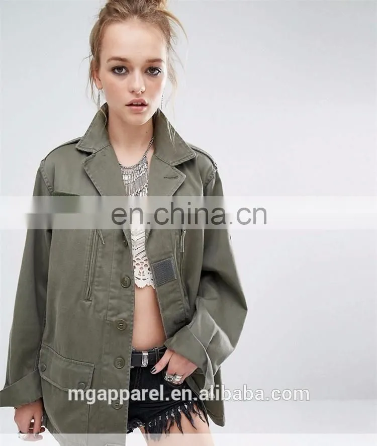 New fashion woven cotton fabric army jacket women military jacket wholesale