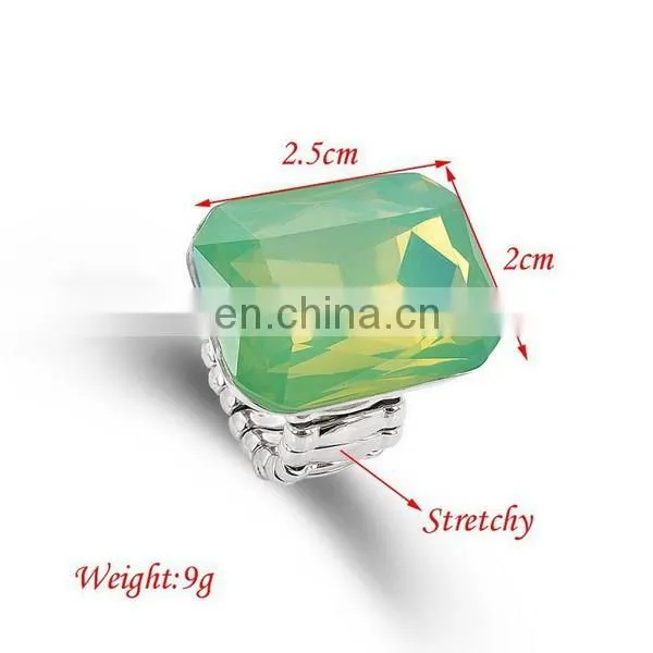 Fashion Rectangle Zircon Ring Stretched Knuckle Ring 7 Colors In Stock