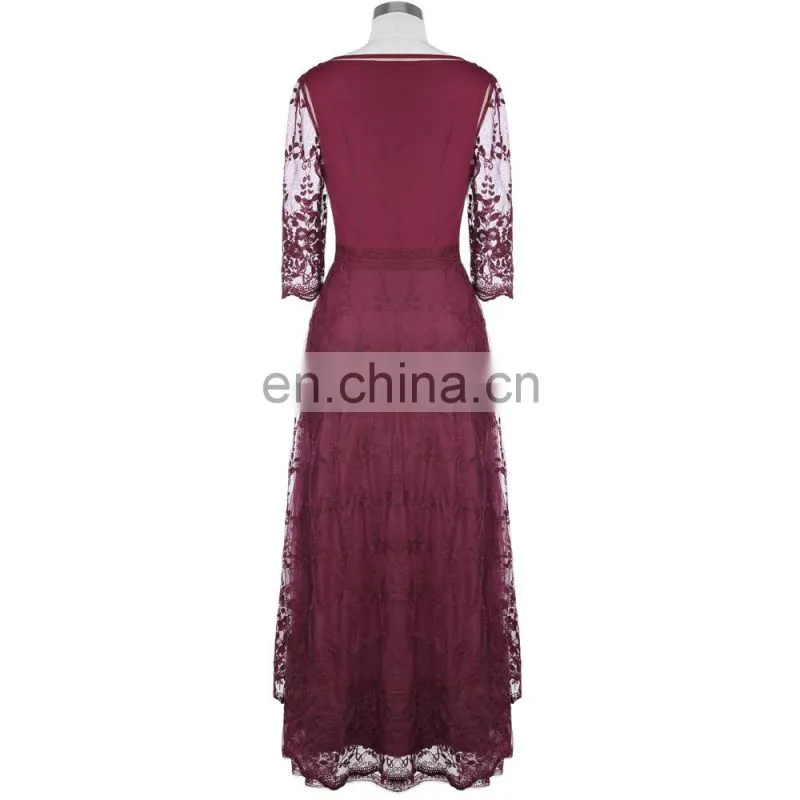 Belle Poque Retro Vintage 3/4 Sleeve Crew Neck Ankle-Length Lace Evening Dress BP000318-1
