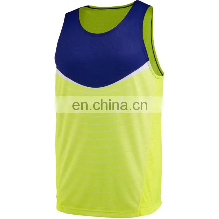 dark blue/ fluo green mens sports tank tops/ newest design 2015 running mens tank top