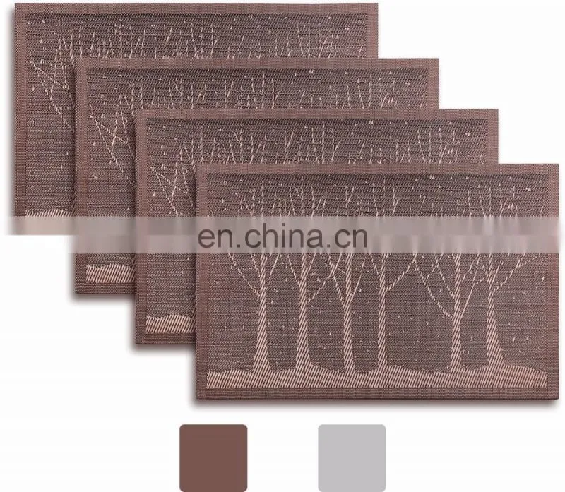Reversible Golden Brown Color Vinyl Woven Tree Dinner Table Placemat Winter Set