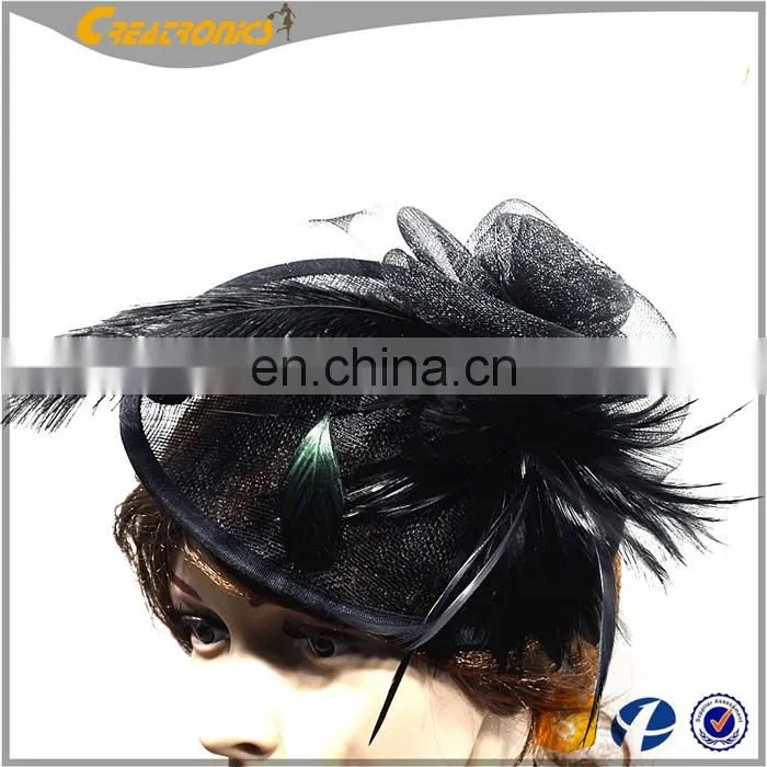 Womens Feather Mesh Net Sinamay Fascinator Hat Based Fascinator with Hair Clip Sinamay Hat Tea Party Derby